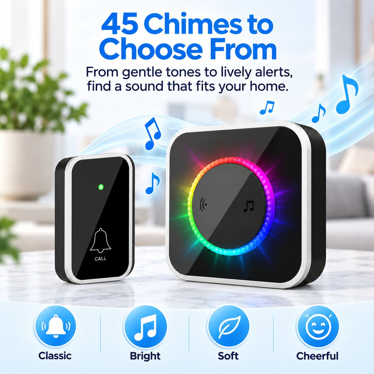 🔔 Wireless Doorbell with Colorful Flash Alert