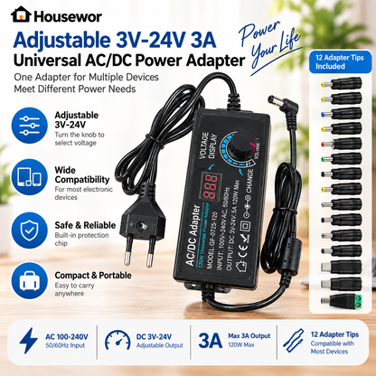 Adjustable 3V-24V 3A Universal AC/DC Power Adapter
