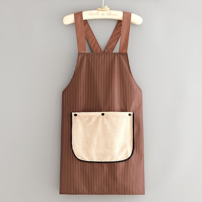 Unisex apron with pockets, featuring a cross-back strap design and including a towel