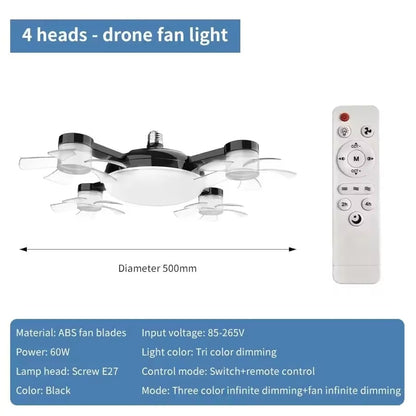 Luz de ventilador de techo LED 2 en 1 con control remoto