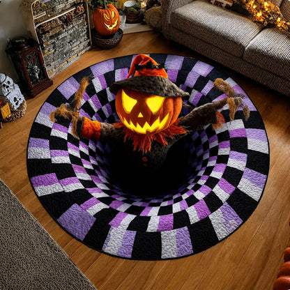 3D visual effects Skeleton Vortex Quilted Round Halloween Rug