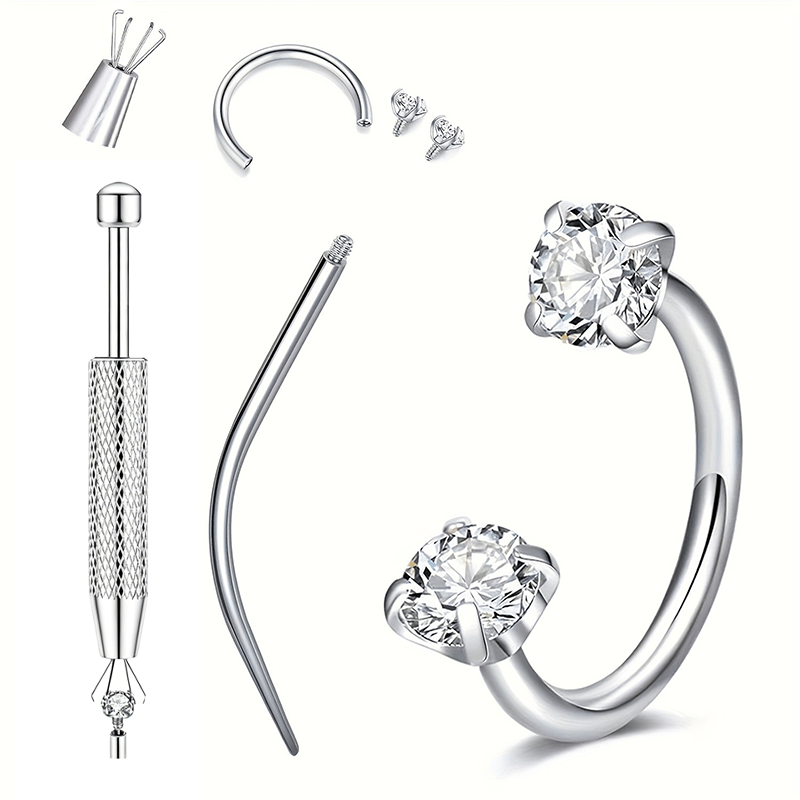 💖Zirconia Horseshoe Ring with Threaded Gems for Piercings
