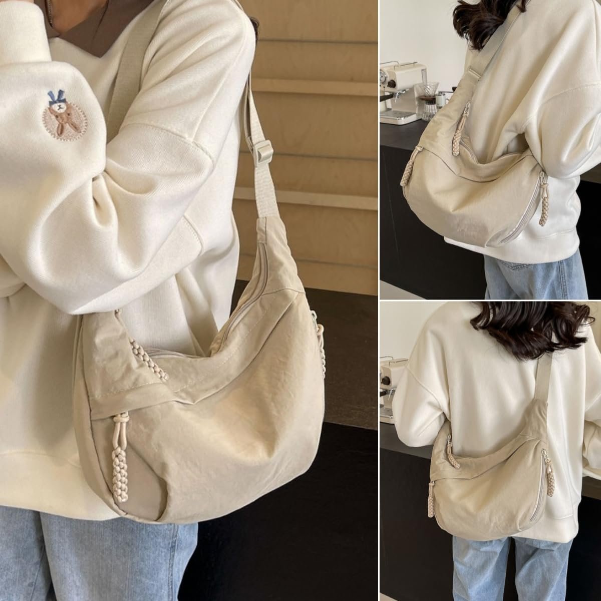 🏆5k sold this week!👜Women's Fashion Plain Color Nylon Crossbody Hobo Bag