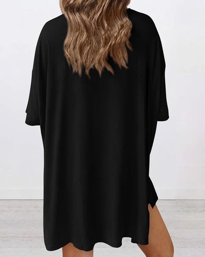 Summer Casual Oversized Lounge Set with Split Hem Shirts & Side Pocket Biker Shorts