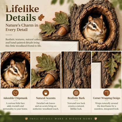 ⏰Limited Time 50% OFF 🐿️ 2D Chipmunk Tree Hollow Door Topper | Woodland Animal Doorway Decor For Cozy Nature Homes