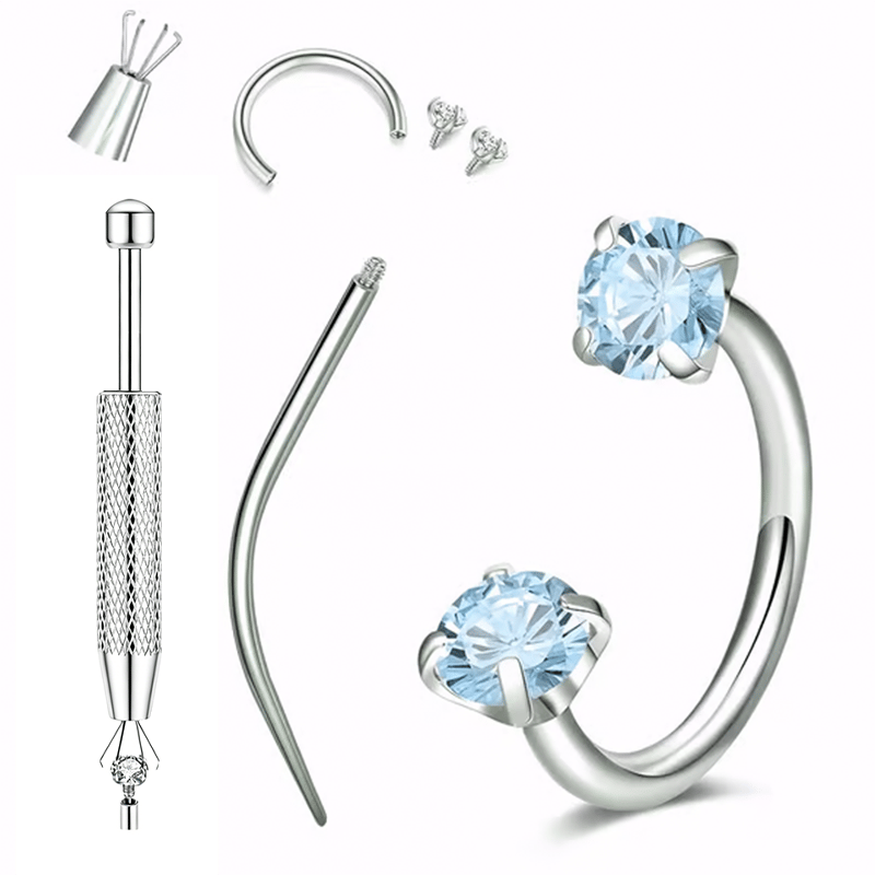 💖Zirconia Horseshoe Ring with Threaded Gems for Piercings