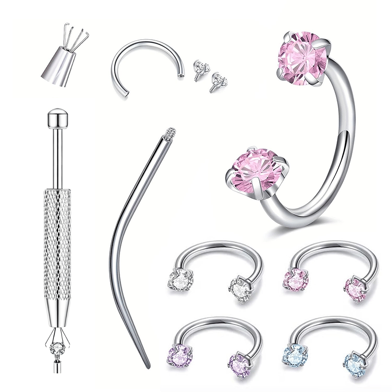 💖Zirconia Horseshoe Ring with Threaded Gems for Piercings
