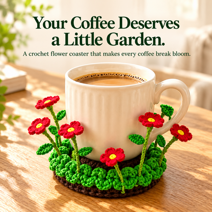 🌸 Crochet Flower Garden Coaster – A Little Garden for Your Coffee Cup