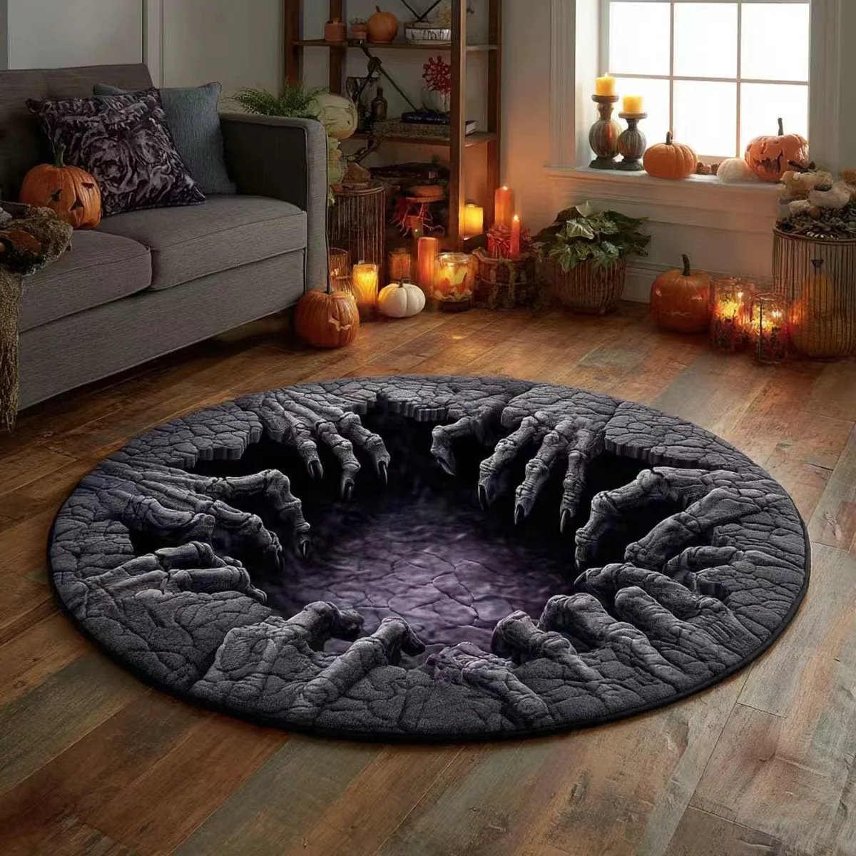 3D visual effects Skeleton Vortex Quilted Round Halloween Rug