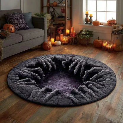 3D visual effects Skeleton Vortex Quilted Round Halloween Rug