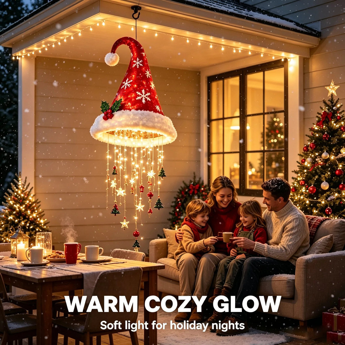 🎅✨Light‐Up Santa Hat Hanging Chandelier Decoration