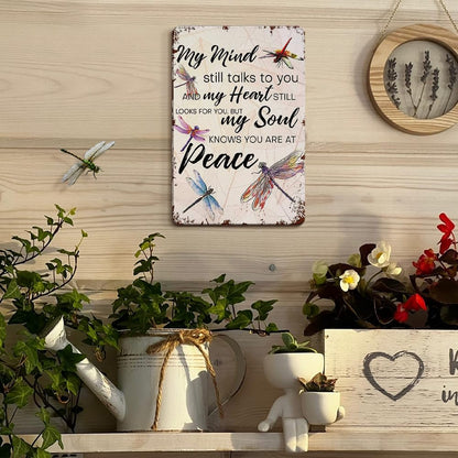 'My Mind Still Talks To You' Vintage Dragonfly Memorial Sign