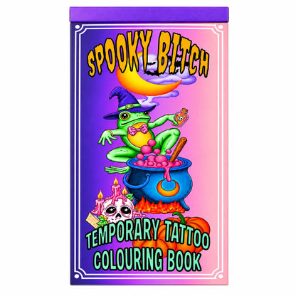 🎃 Spooky Bitch Temporary Tattoo Colouring Book | 13 Witchy Halloween Designs with Colour-Your-Own Pages & Ready-to-Wear Temporary Tattoos 🐸✨