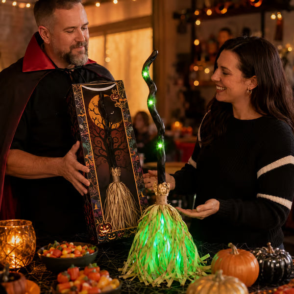 Animated Halloween Witch Broom with Lights, Sound and Motion Decor