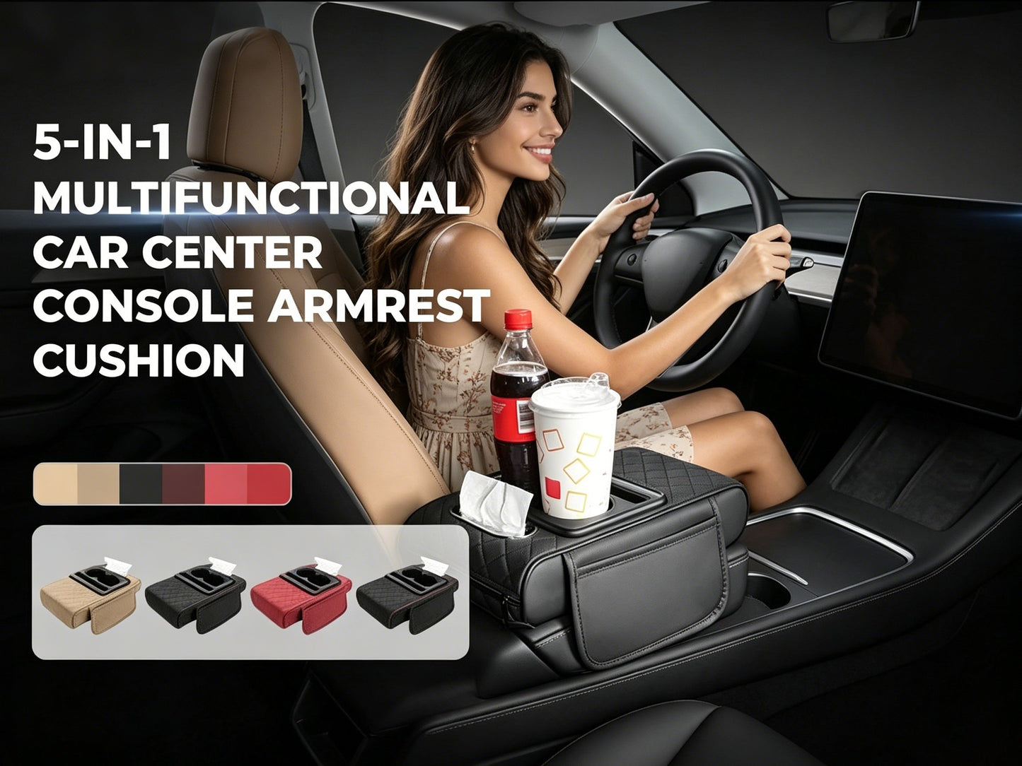 Multifunctional PU Leather Car Armrest Box Mat
