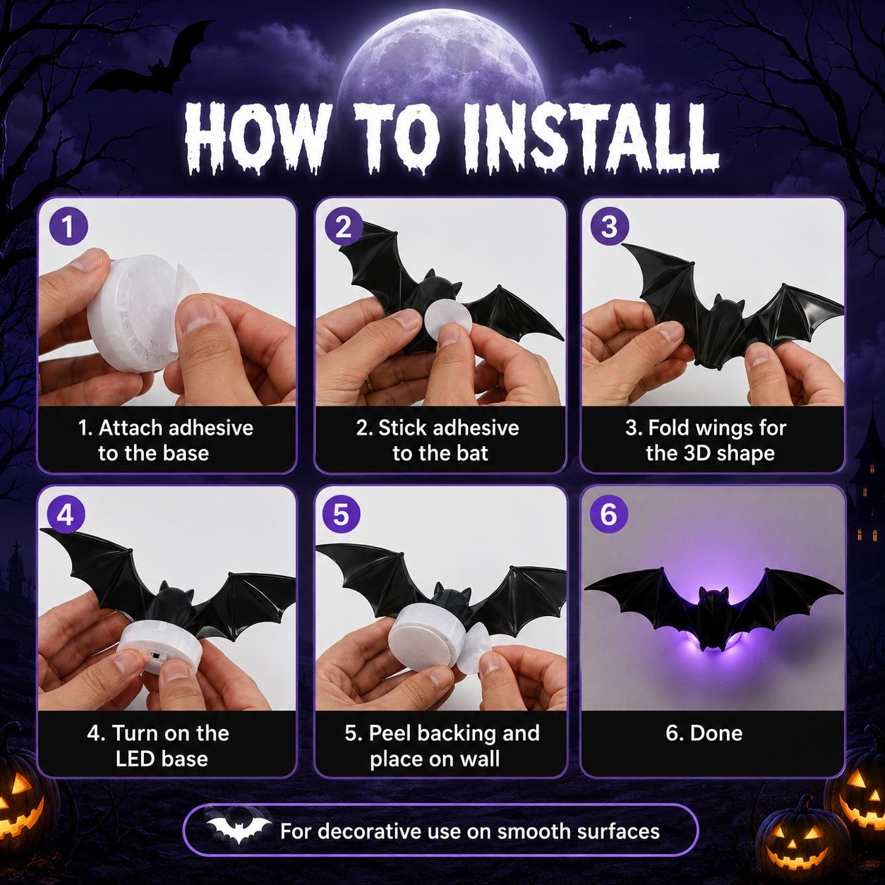 3D LED Glowing Bat Wall Decorations – Halloween Flying Bat Swarm Set