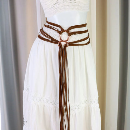 🔥Medieval Viking Braided Leather Belt Set, with Ring Buckle & Tassel Decorations