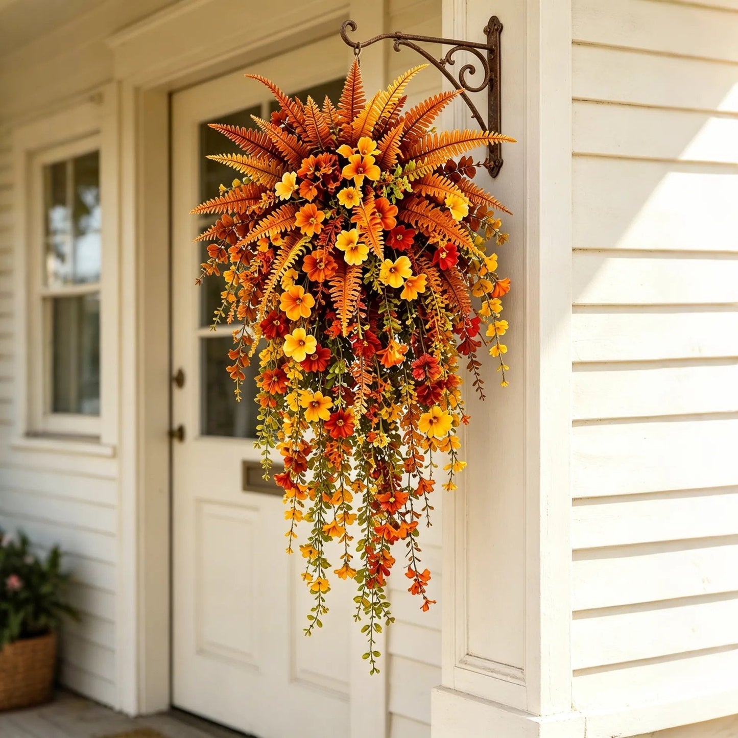 🍂🍁 ARTIFICIAL FALL HARVEST HANGING BASKET - AUTUMN PORCH & DOOR DECORATION