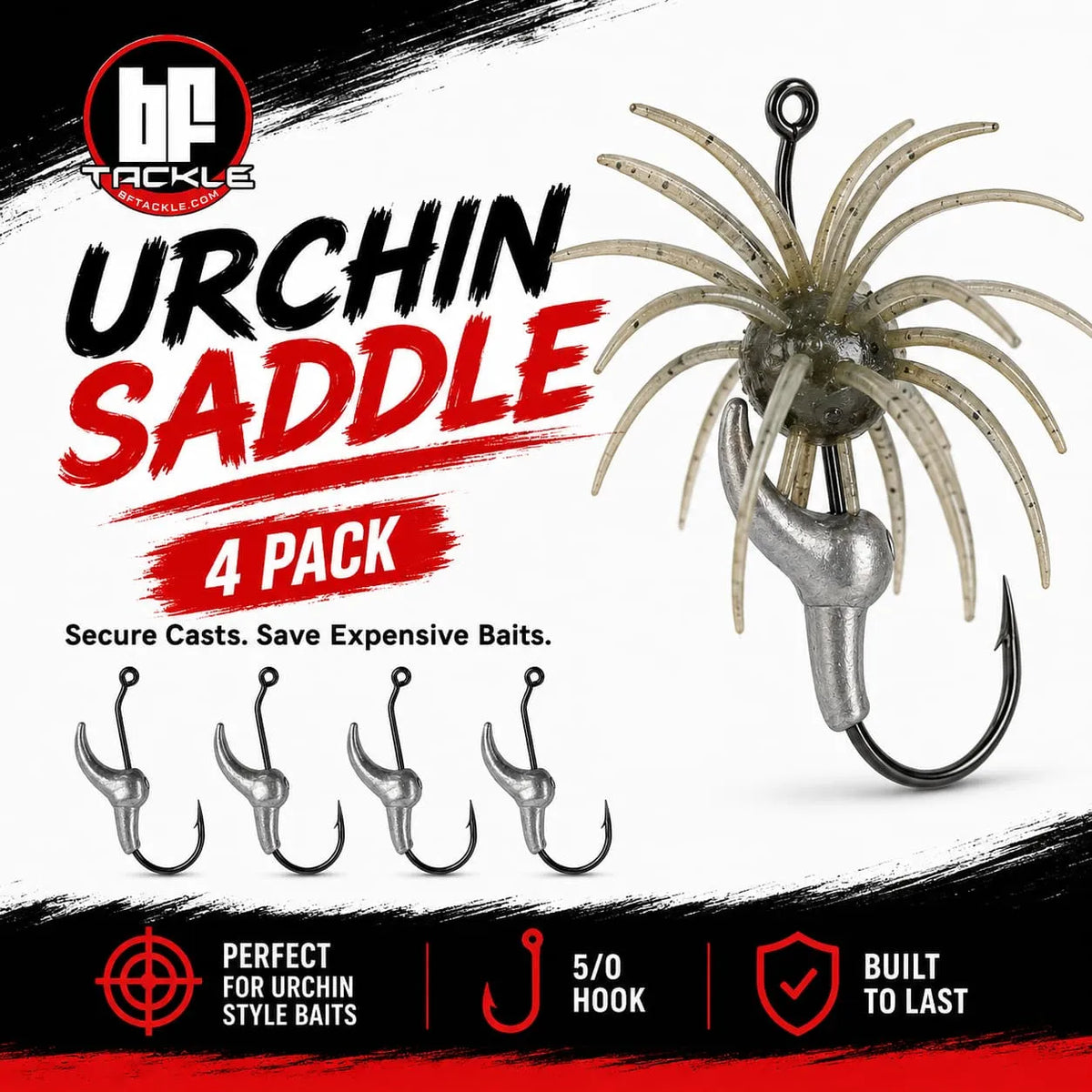 Urchin Saddle Fishing Rig – 4 Pack 🎣 Bait-Saving 5/0 Hook System with Adjustable Sink Rate