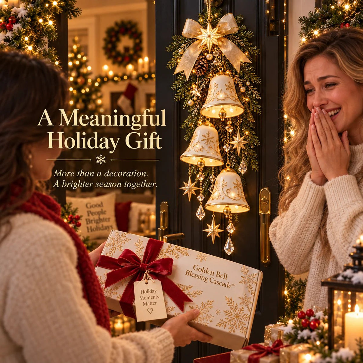 🔔✨Last Day 49% OFF✨✨ Golden Bell Blessing Cascade™ – Lighted Christmas Door Decor