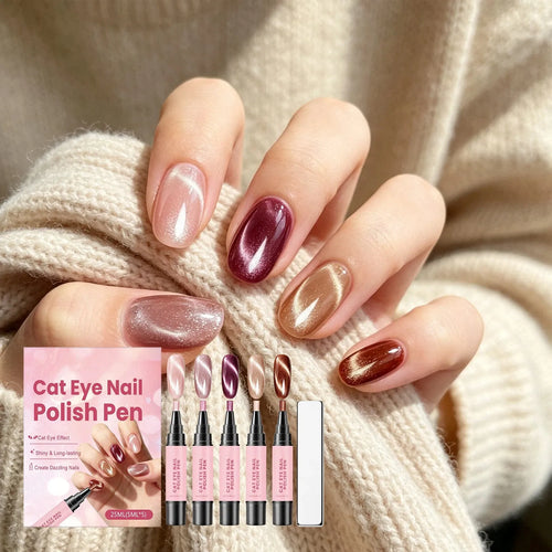 💅✨Cat‑Eye Gel Nail Polish Pen Set Magnetic Cat Eye Gel Pen 5‑Color Kit UV Curing Home Manicure Tools