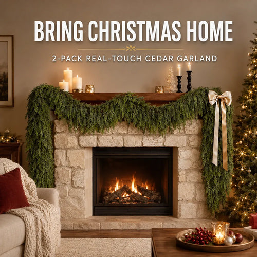 🎄 Real-Touch Cedar Garland – Lush Christmas Greenery