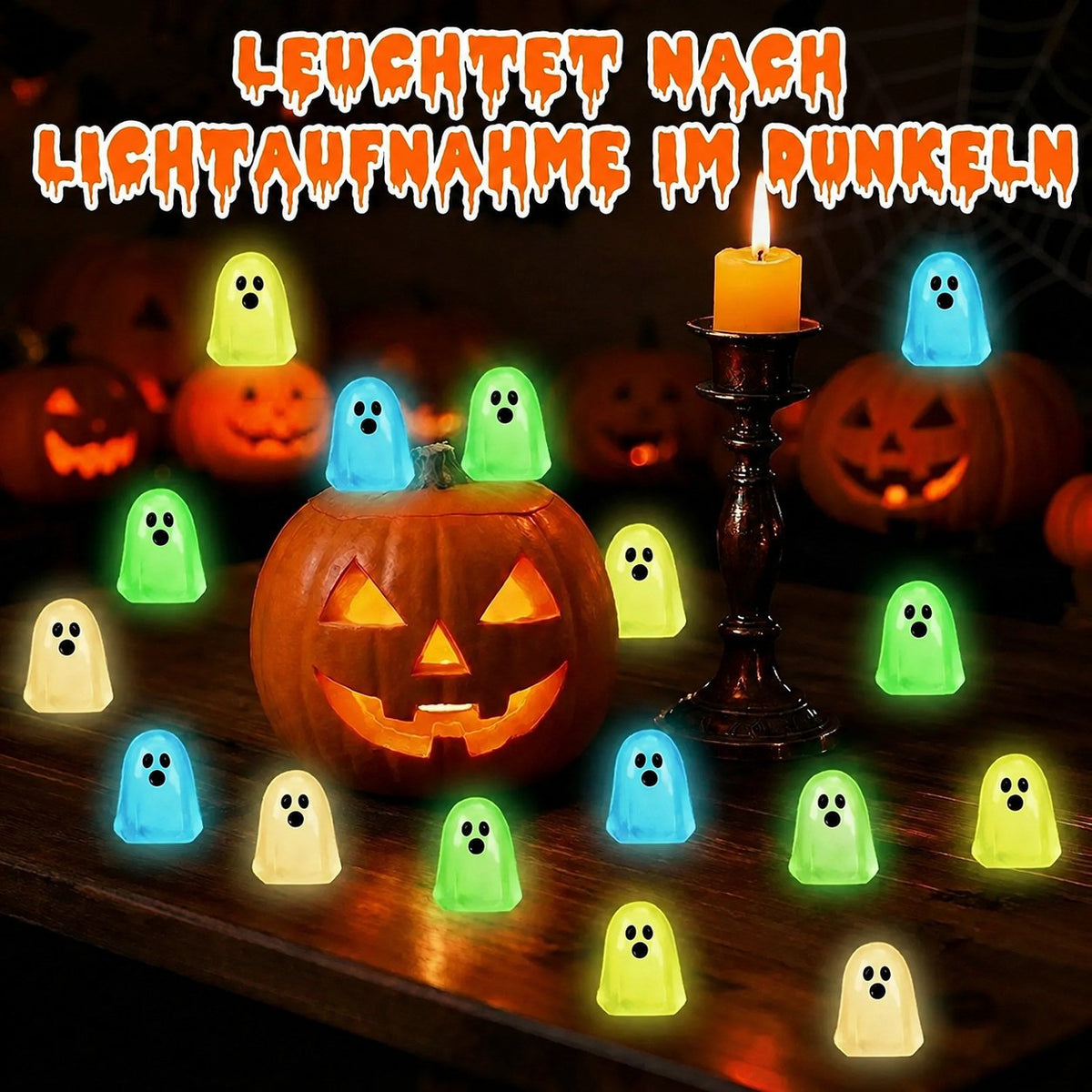 👻30-piece set of cute glow-in-the-dark ghost resin beads