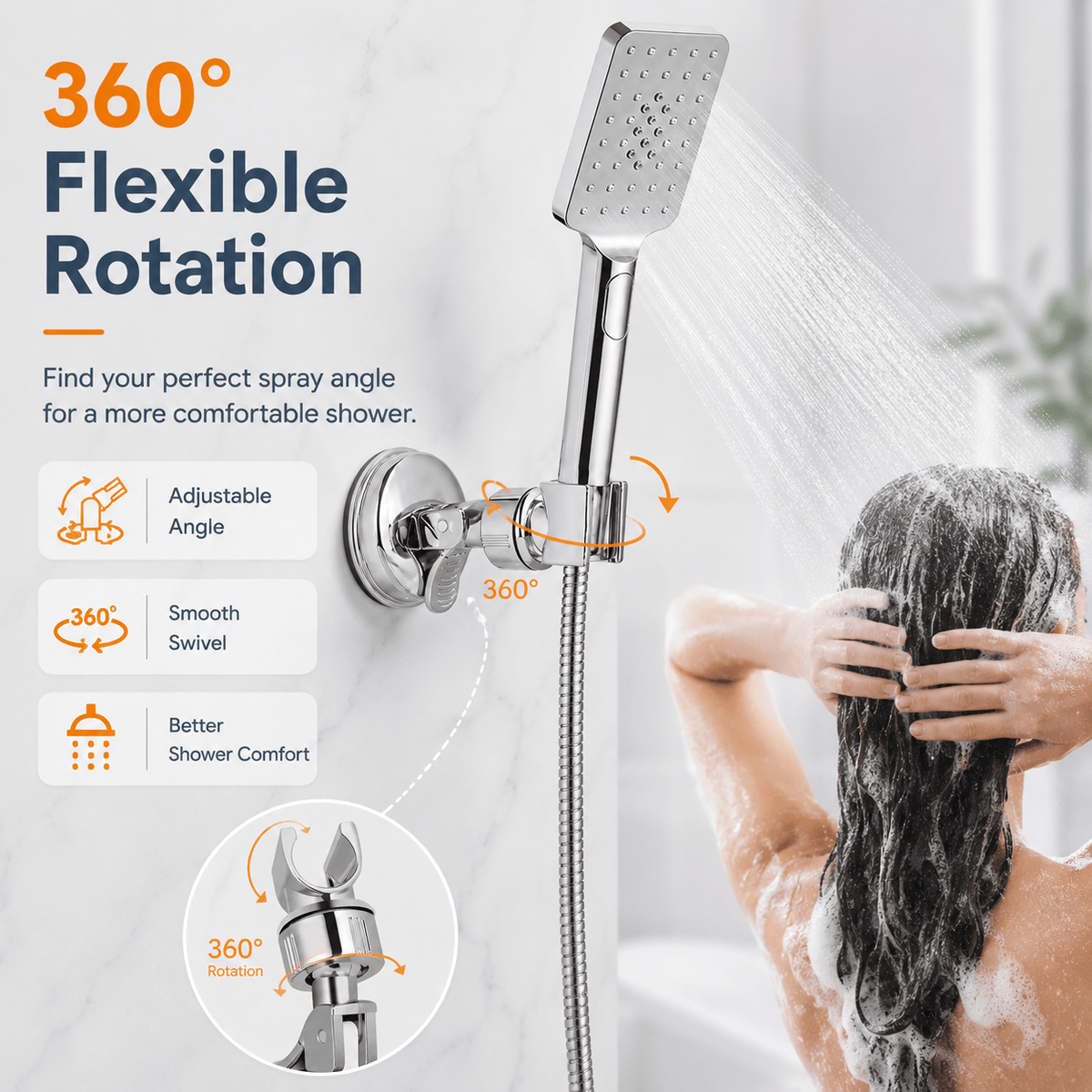 🎁Last Day Promotion 49% OFF🔥No-Drill Suction Cup Stainless Steel Shower Head Holder