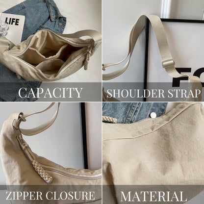 🏆5k sold this week!👜Women's Fashion Plain Color Nylon Crossbody Hobo Bag