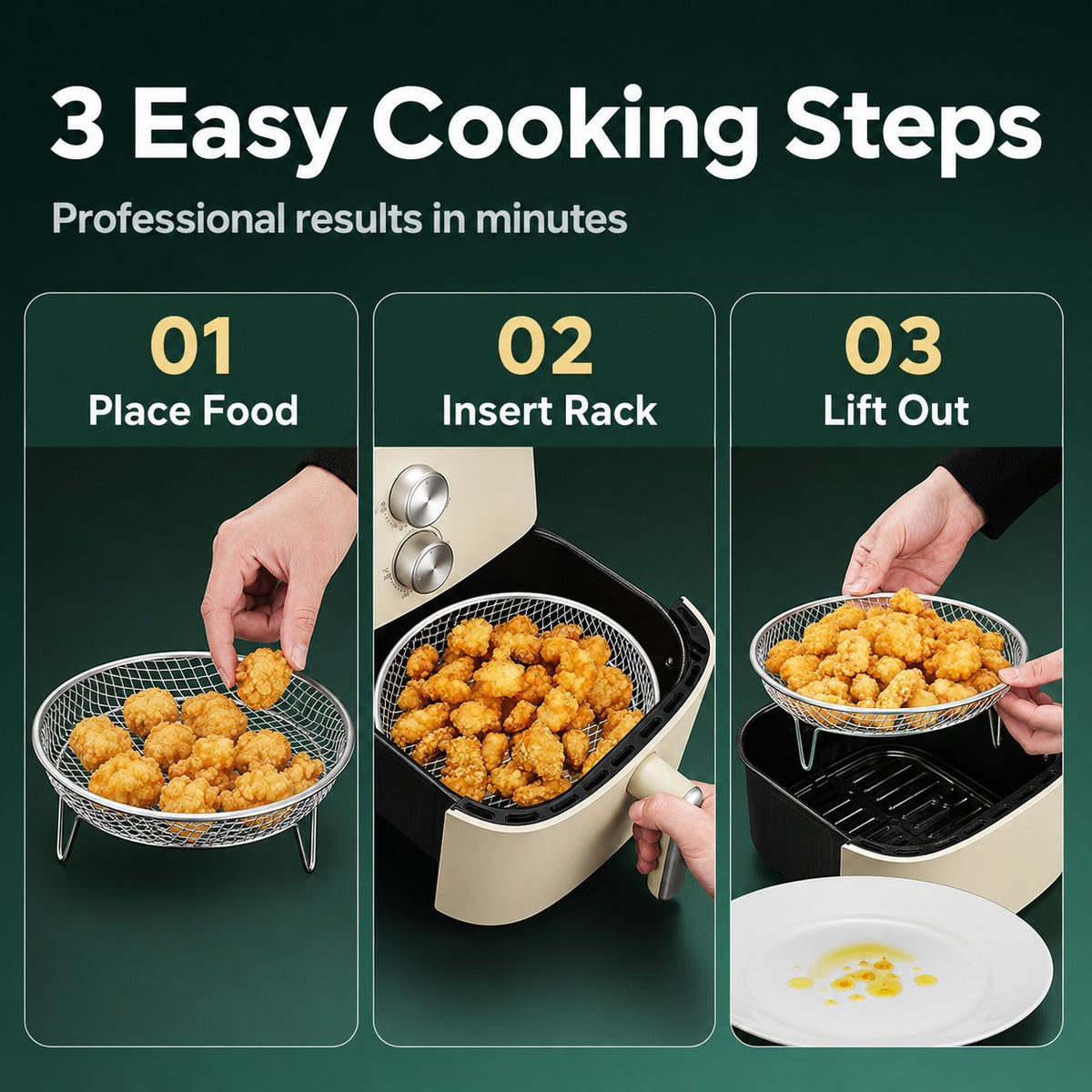 ✨Buy 1 Get 1 Free - Stainless Steel Air Fryer Rack Elevated Oil Draining Basket Multi-Tier Grilling Mesh Stand