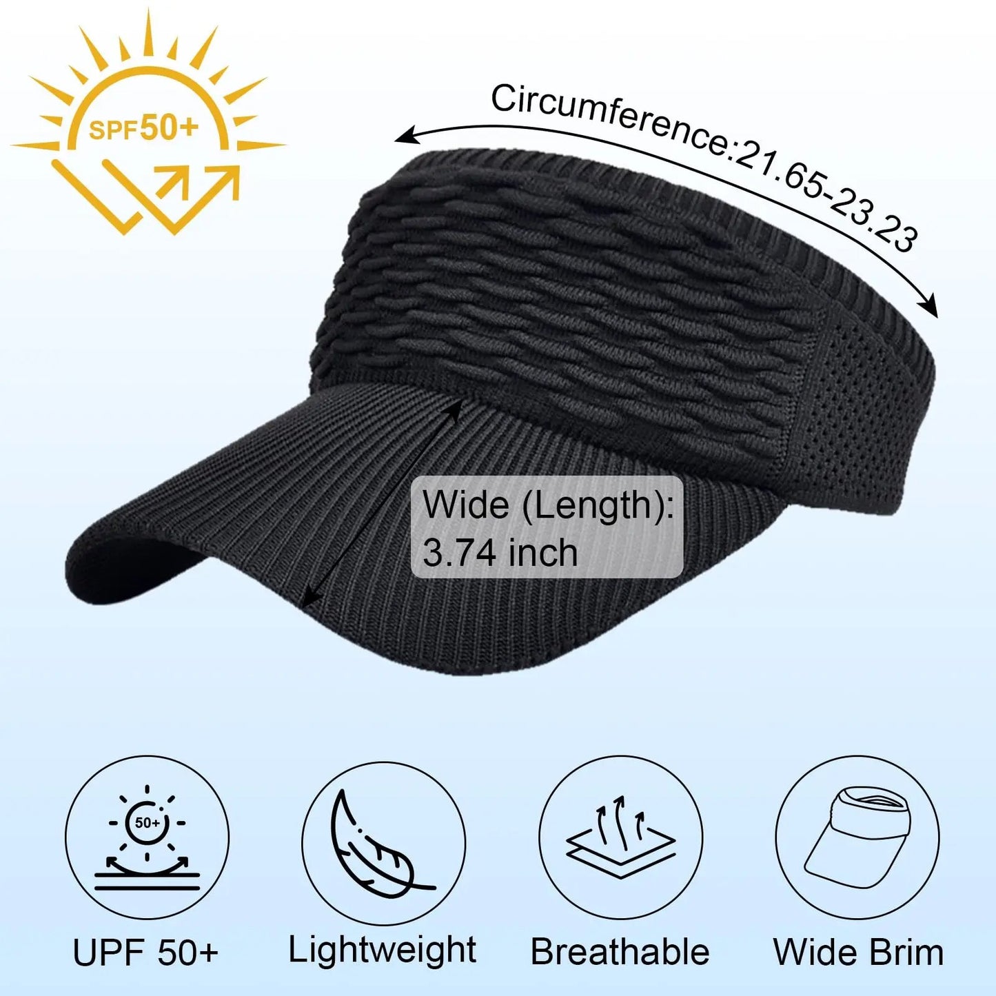Visera solar de 2 unidades para mujer, abierta por arriba, transpirable, con protección UV y coleta alta