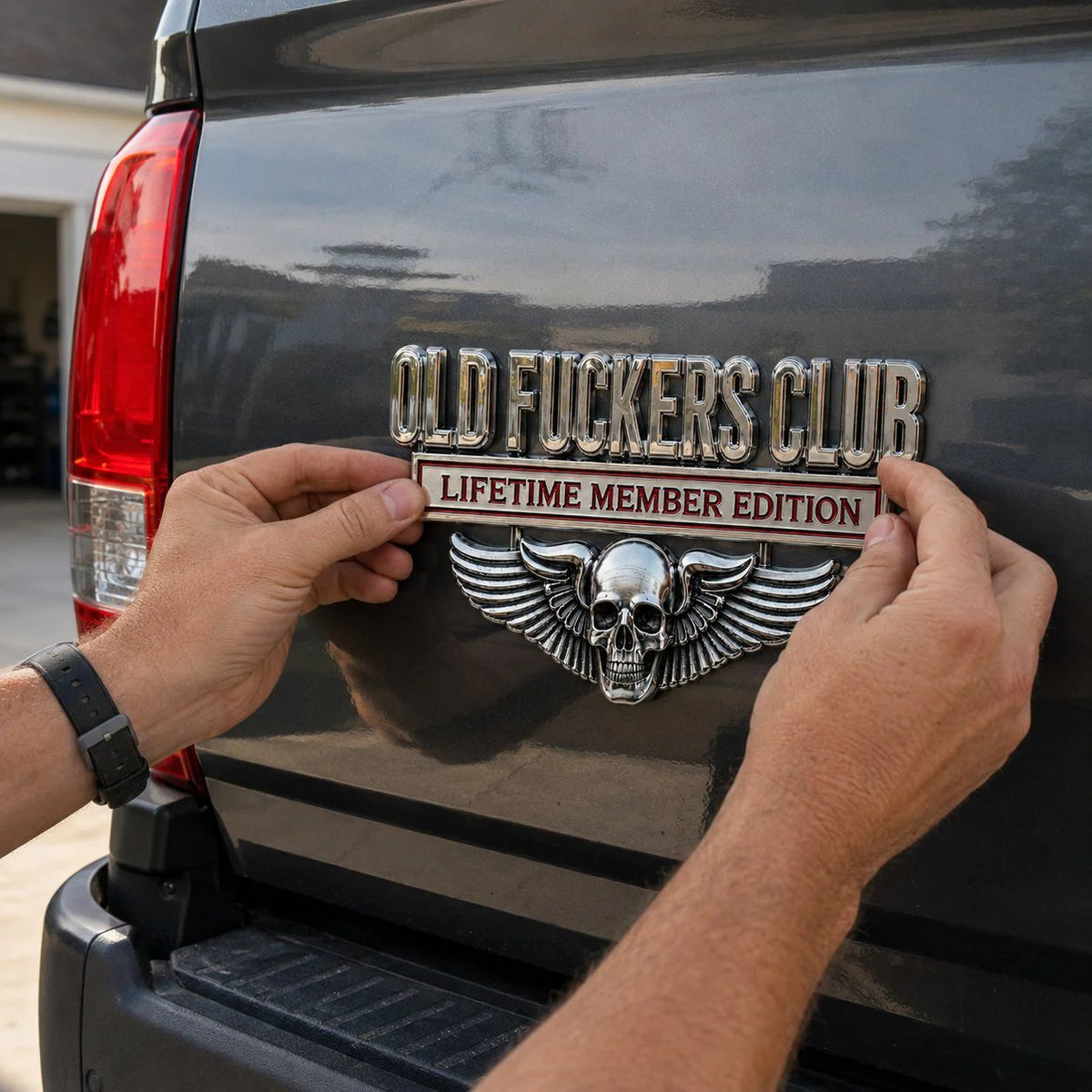 💀  Chrome Peel-and-Stick Badge for Trucks, SUVs, Toolboxes & Garages 😎