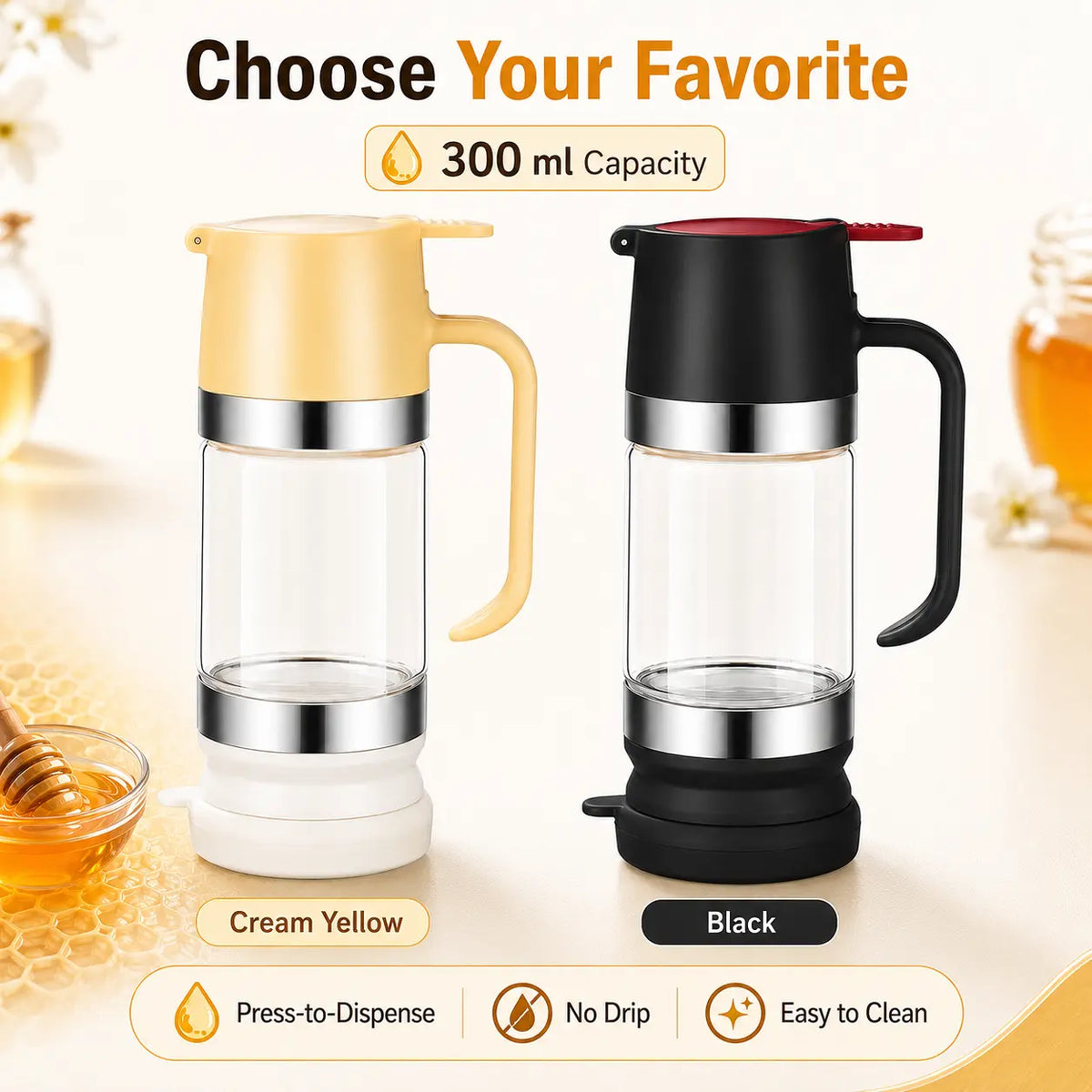 🍯12oz No-Drip Glass Honey & Syrup Dispenser – Mess-Free, Easy Pour & Perfect for Kitchen & Breakfast  ✨ 🍽️