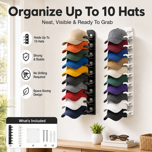 Hat Organizer for Wall 🧢 Holds 10 Hats per Rack