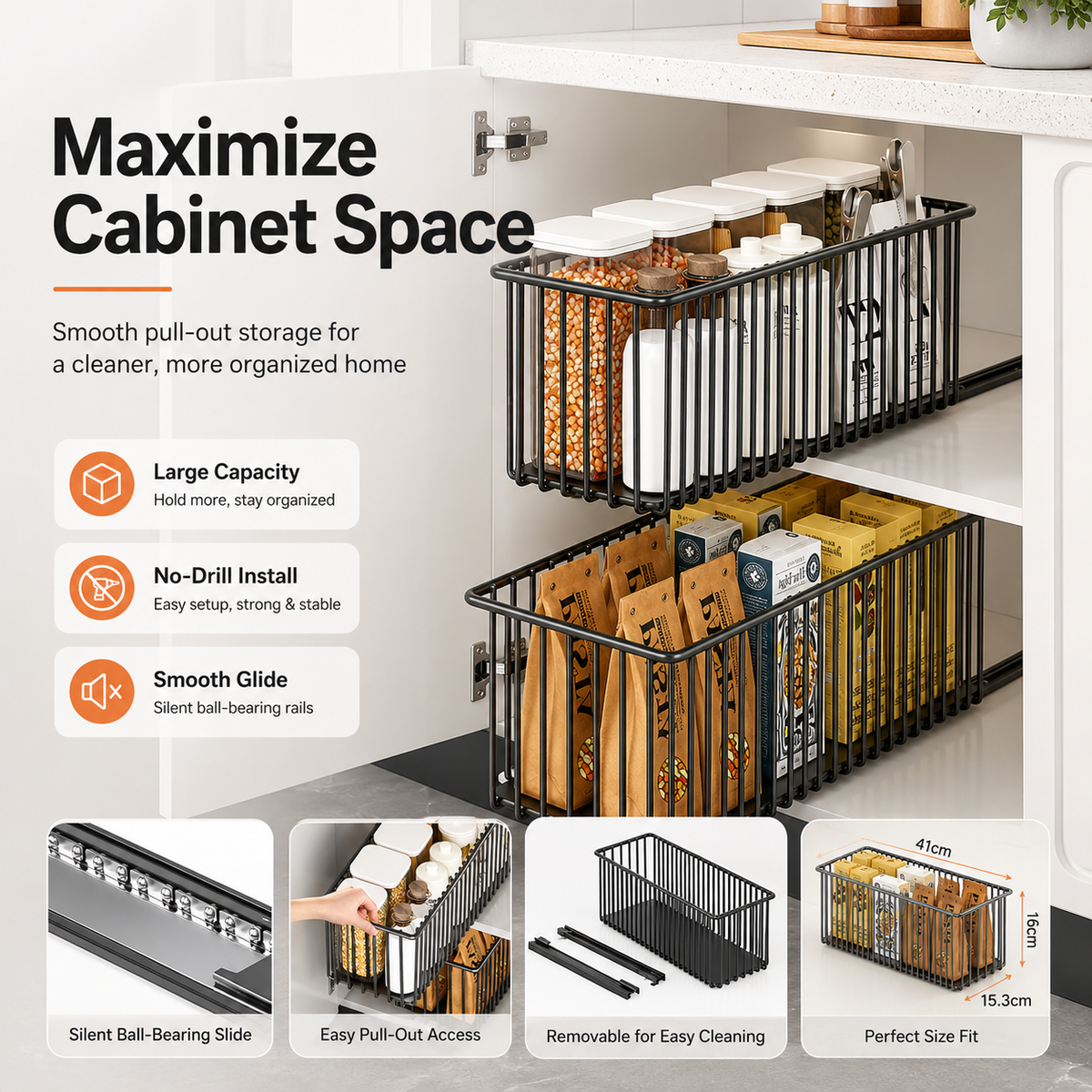 🔥 ⌛ Last Day: 55% OFF! 🛒 Premium Space-Saving Cabinet Storage Basket