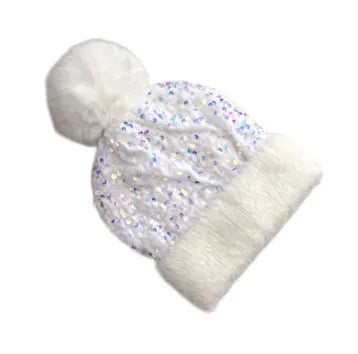 Sequin Fur Pom Beanie