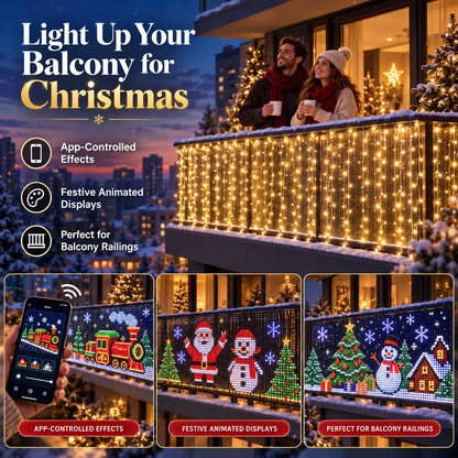 🎄Christmas Early Sale 60% OFF 💡Smart RGB Pixel Curtain Lights – App-Controlled Animated Holiday Display for Balcony & Window Decor