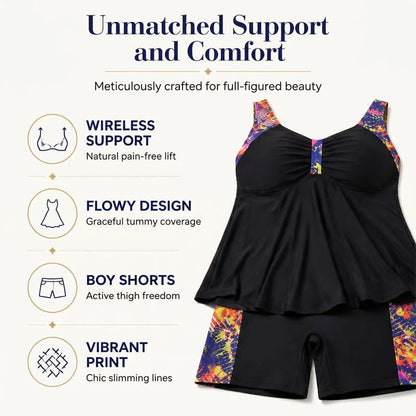 Traje de Baño de Dos Piezas para Mujer con Top Tankini Fluido y Shorts – Control Abdominal, Boy Shorts, Soporte ✨