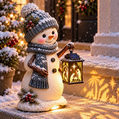⛄️🎄Snowman Nativity Glow – Solar Christmas Step Light with Holy Family Projection🌙