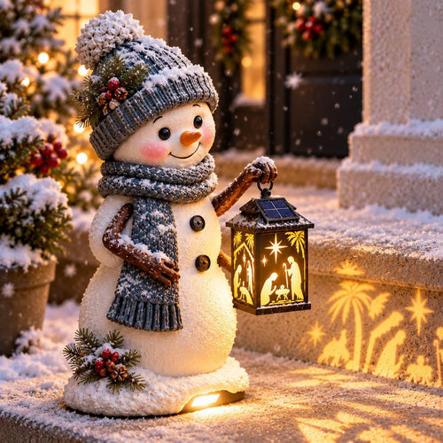 ⛄️🎄Snowman Nativity Glow – Solar Christmas Step Light with Holy Family Projection🌙