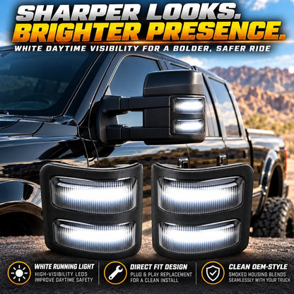 Dual-Mode LED Mirror Lights – White & Amber Turn Signal Upgrade for Heavy-Duty Trucks