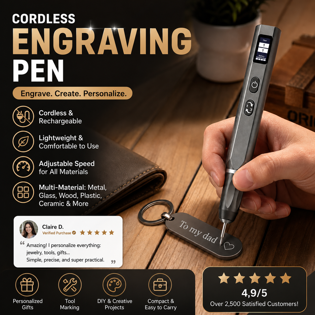 🔥VENTE CHAUDE🔥Stylo graveur sans fil rechargeable