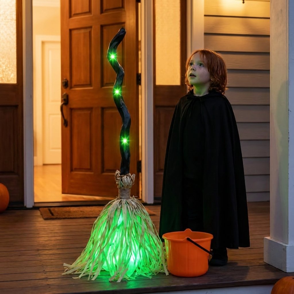 Animated Halloween Witch Broom with Lights, Sound and Motion Decor