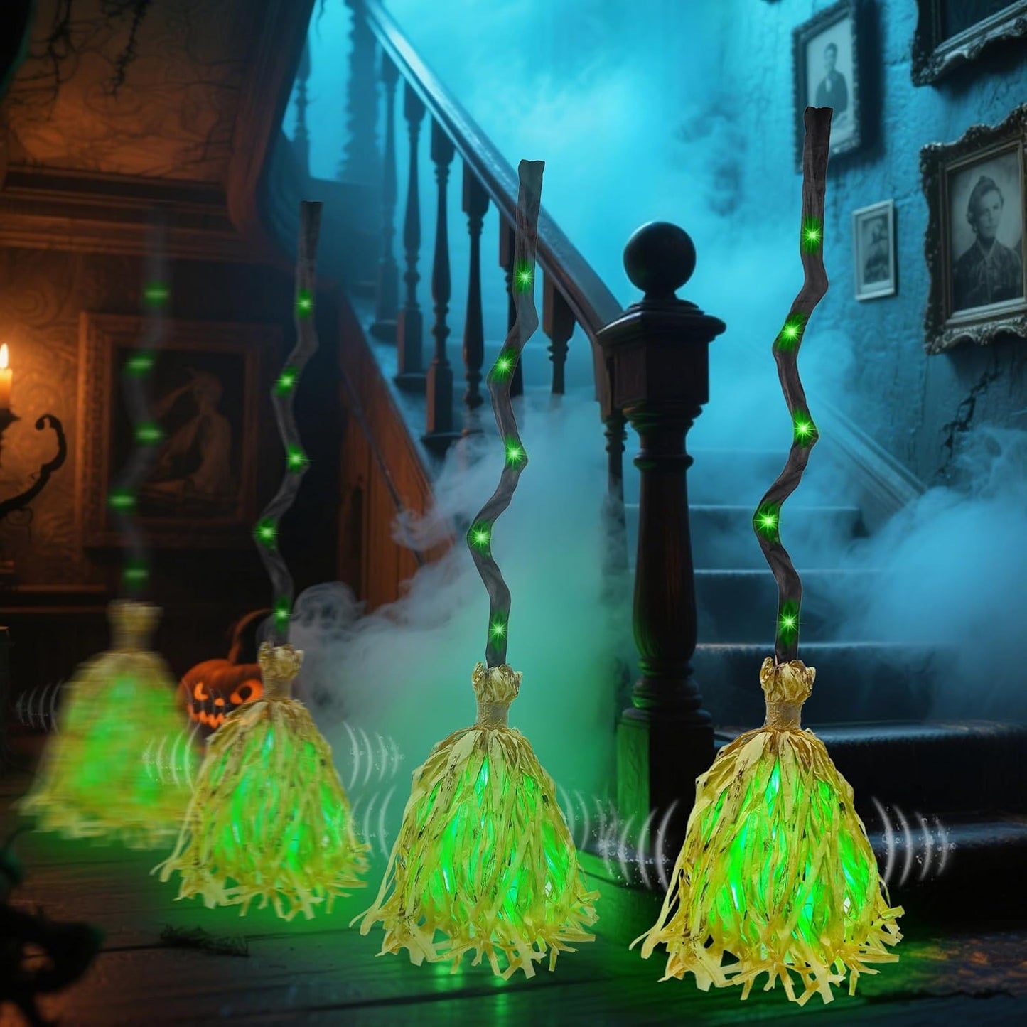 Animated Halloween Witch Broom with Lights, Sound and Motion Decor