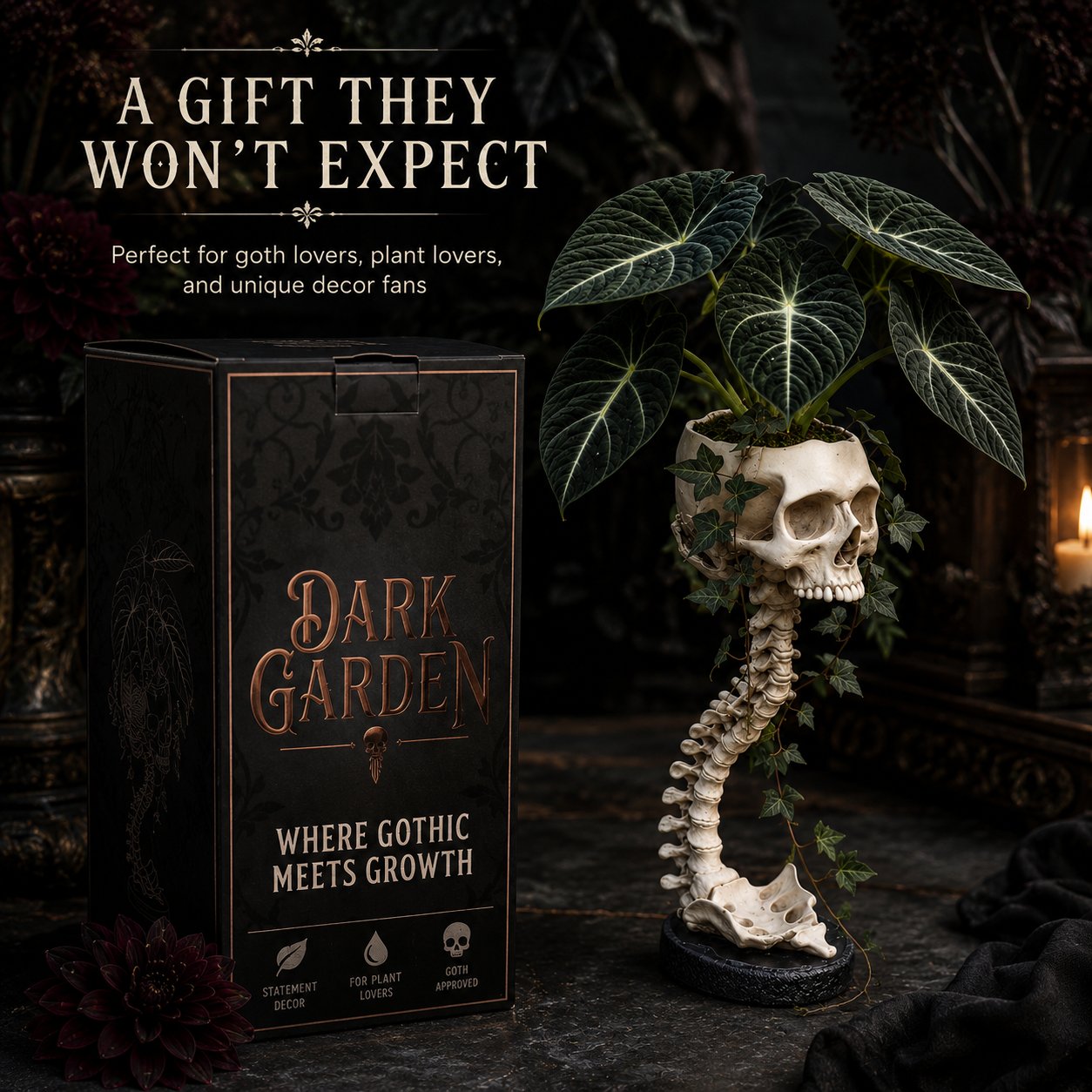 💀 🌿 Sculptured Skull Flowerpot