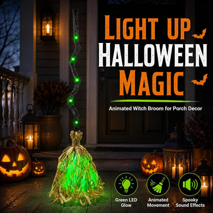 Animated Halloween Witch Broom with Lights, Sound and Motion Decor