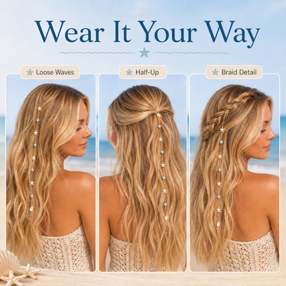 🎉🌊⭐Beachy Mermaid Hair Accent Clip (Featuring blue bead accents, starfish, and shell charms)