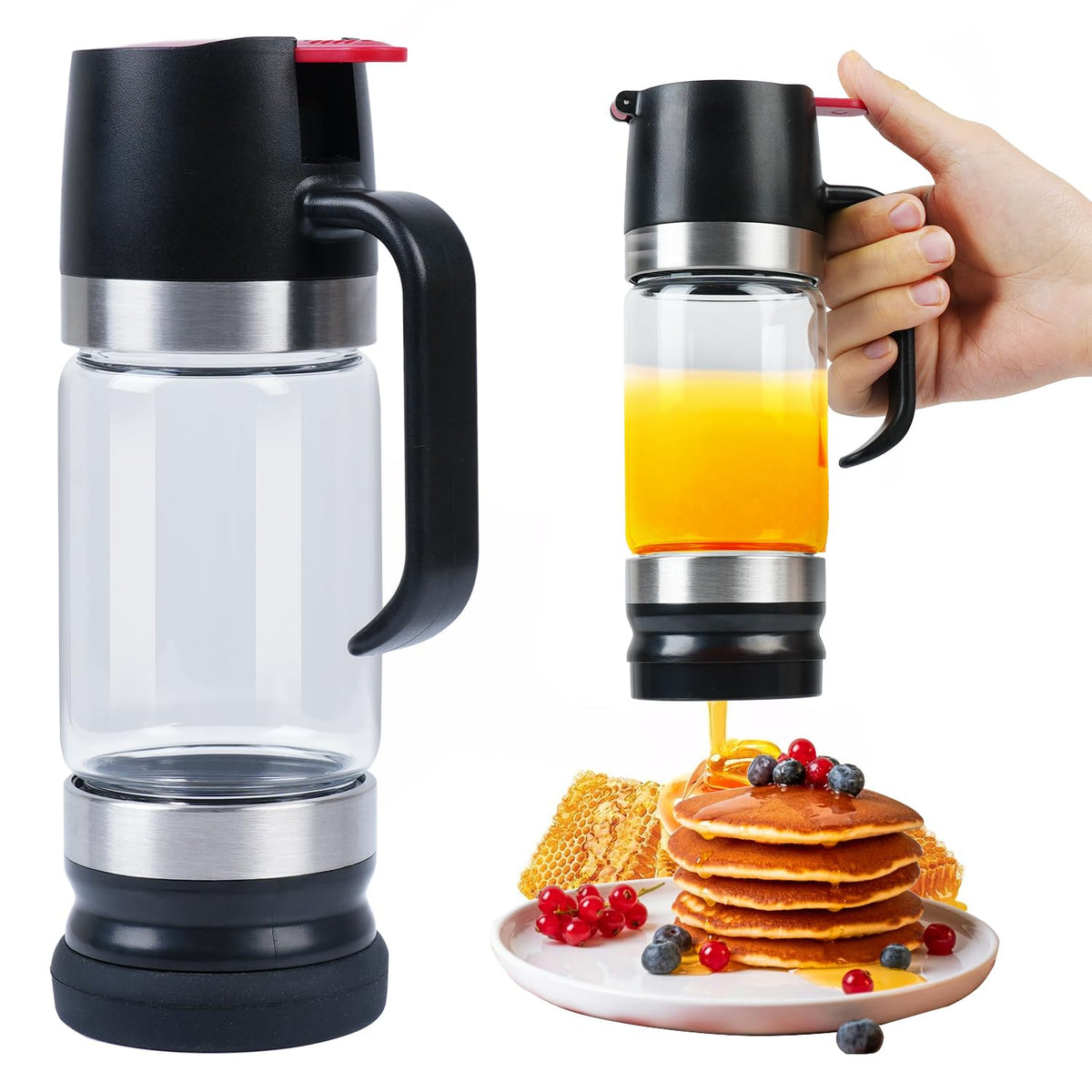 🍯12oz No-Drip Glass Honey & Syrup Dispenser – Mess-Free, Easy Pour & Perfect for Kitchen & Breakfast  ✨ 🍽️