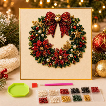 Frameless 3D Beaded Christmas Pearl Diamond Painting, Xmas Wreath Stocking Mosaic Art🎄