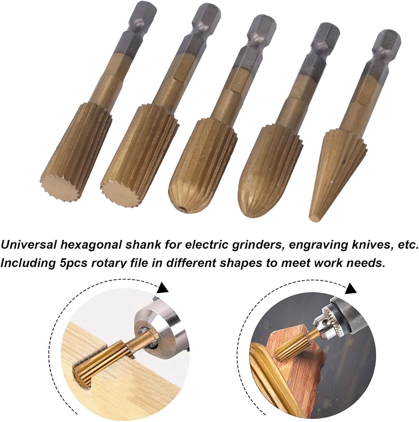 🔥HOT SALE🔥⚡5‐Pack High‐Speed‐Steel Hex‐Shank Rotary File Burr Set